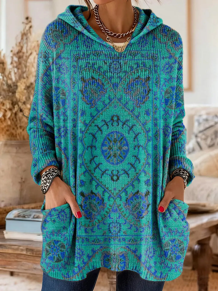 Cynthia | Oversized Medallion Print Knit Tunic Hoodie