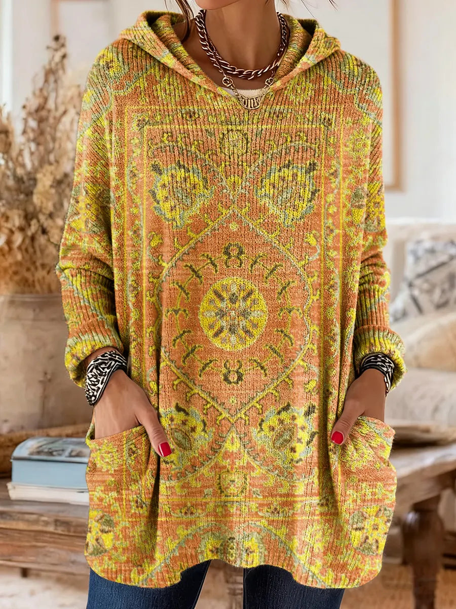 Cynthia | Oversized Medallion Print Knit Tunic Hoodie