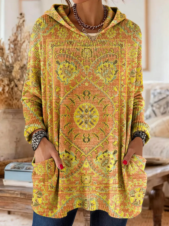 Cynthia | Oversized Medallion Print Knit Tunic Hoodie