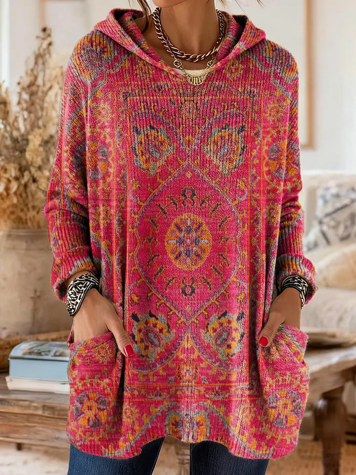 Cynthia | Oversized Medallion Print Knit Tunic Hoodie