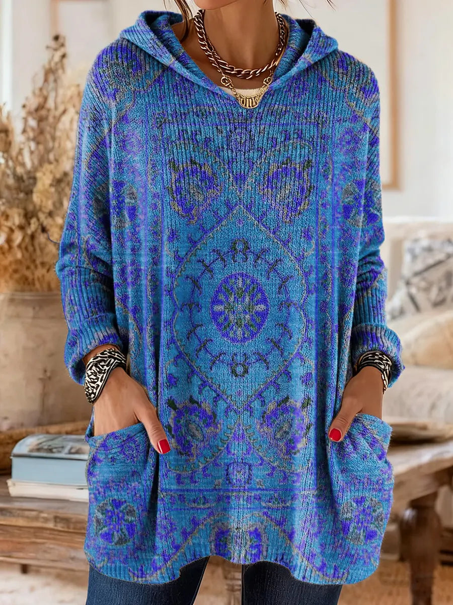 Cynthia | Oversized Medallion Print Knit Tunic Hoodie