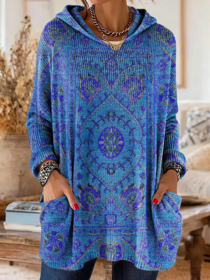 Cynthia | Oversized Medallion Print Knit Tunic Hoodie