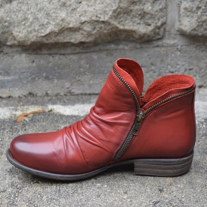 Cynthia | Polished Ruched Low Heel Ankle Boots