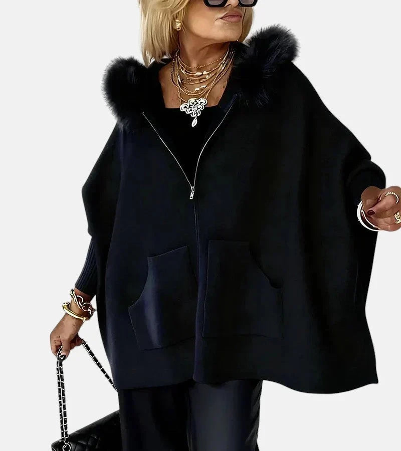 Cynthia | Refined Oversized Hooded Zip Up Poncho