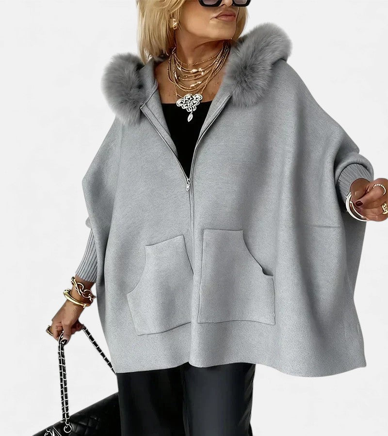 Cynthia | Refined Oversized Hooded Zip Up Poncho