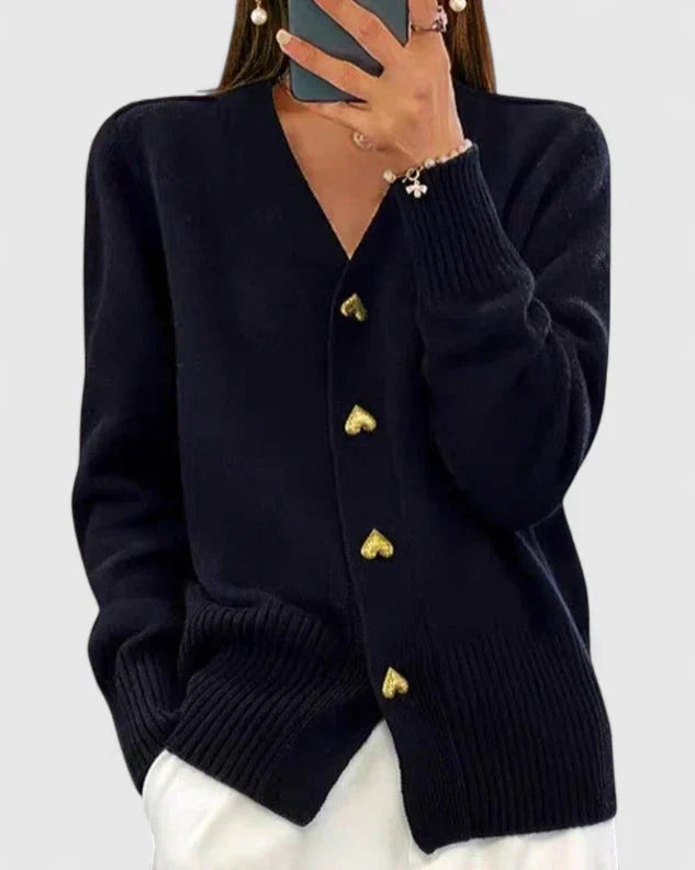 Cynthia | Relaxed Heart Button V-Neck Cardigan