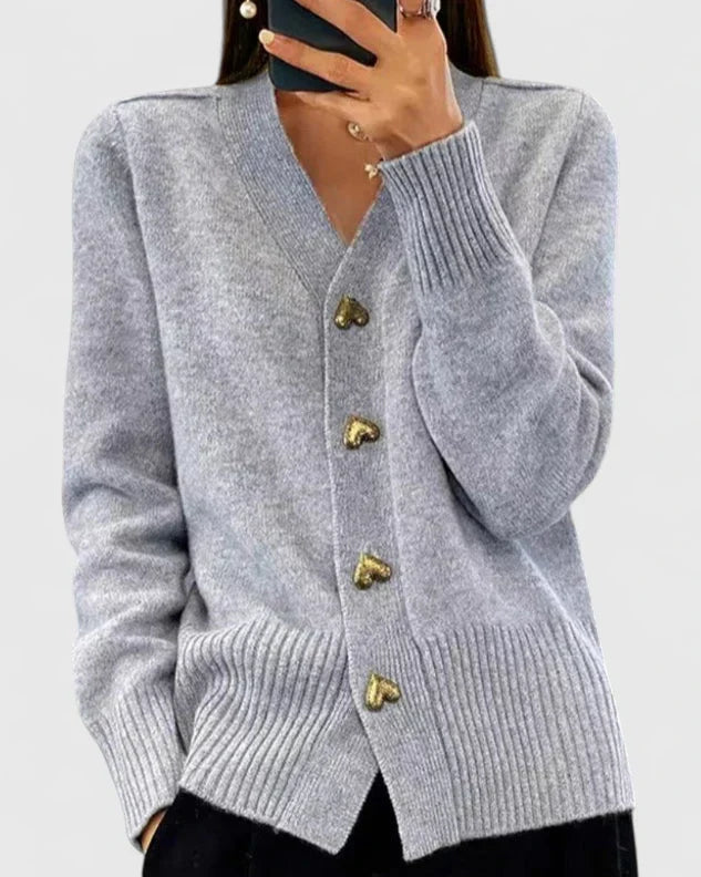 Cynthia | Relaxed Heart Button V-Neck Cardigan