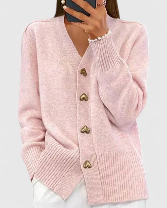 Cynthia | Relaxed Heart Button V-Neck Cardigan