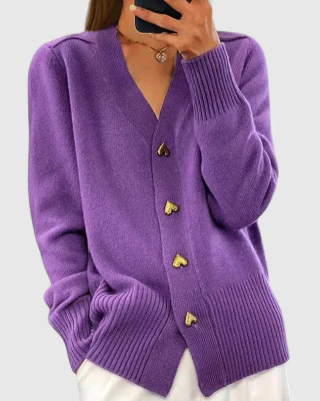 Cynthia | Relaxed Heart Button V-Neck Cardigan
