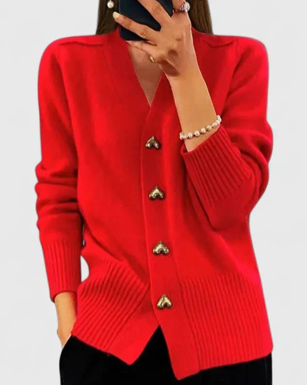 Cynthia | Relaxed Heart Button V-Neck Cardigan