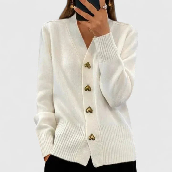Cynthia | Relaxed Heart Button V-Neck Cardigan