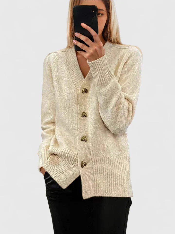 Cynthia | Relaxed Heart Button V-Neck Cardigan