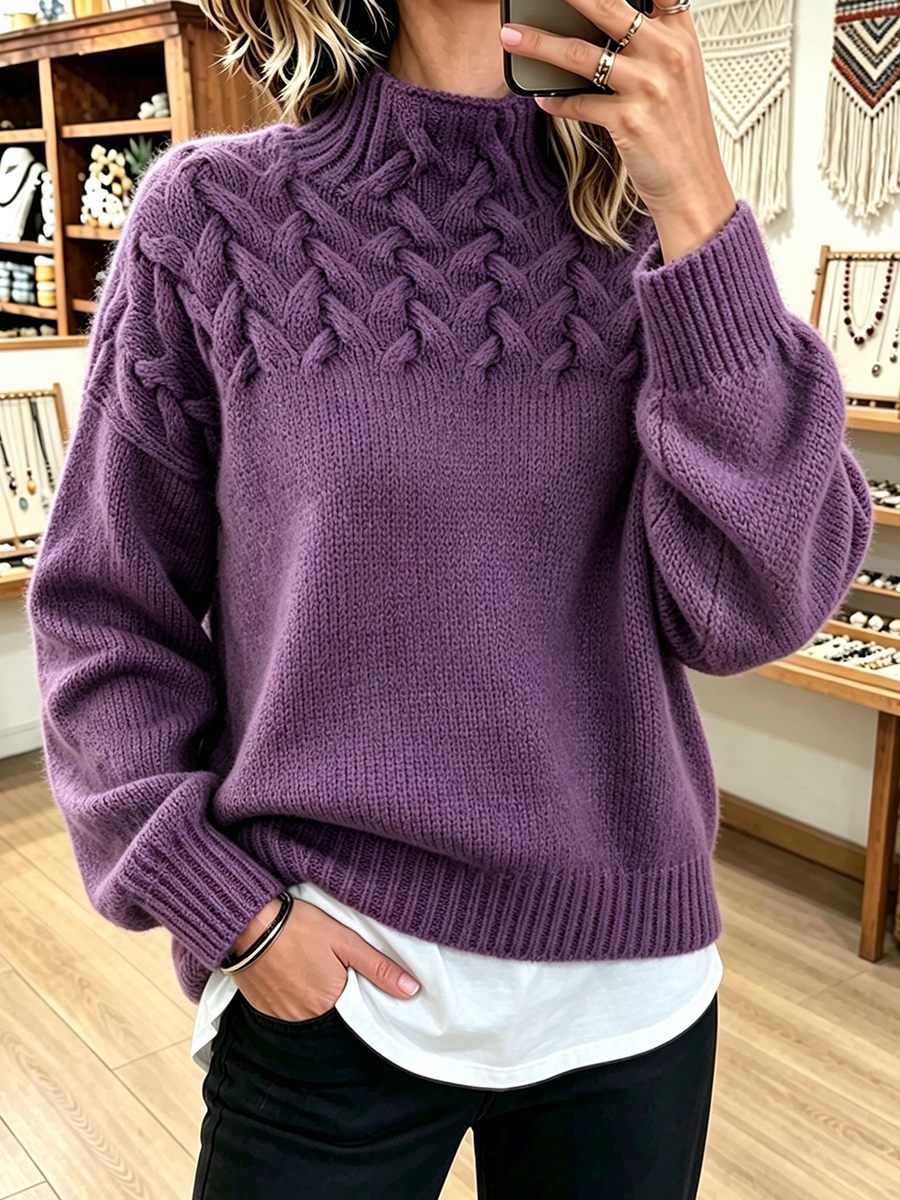 Danielle | Classic Mock Neck Cable Knit Sweater