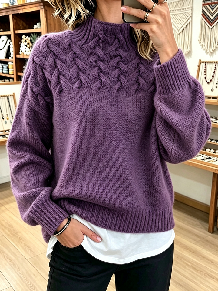 Danielle | Classic Mock Neck Cable Knit Sweater