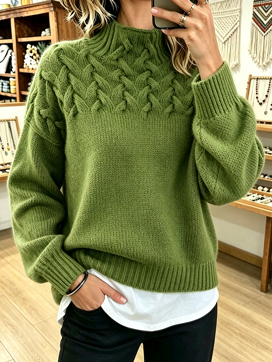Danielle | Classic Mock Neck Cable Knit Sweater