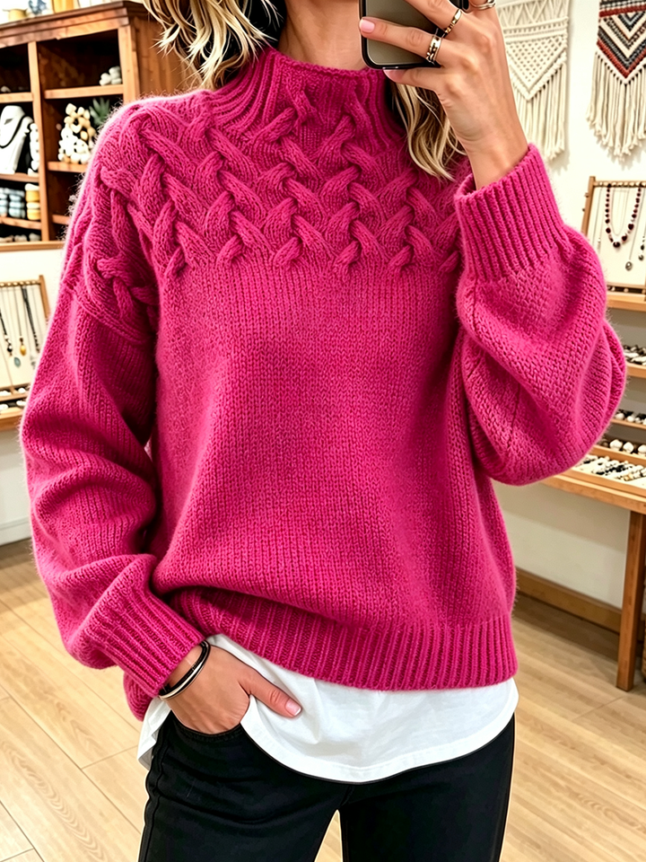 Danielle | Classic Mock Neck Cable Knit Sweater