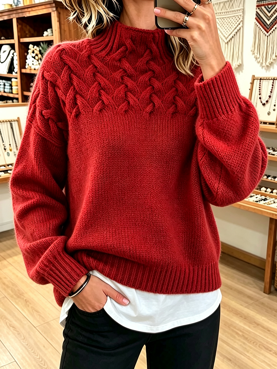 Danielle | Classic Mock Neck Cable Knit Sweater