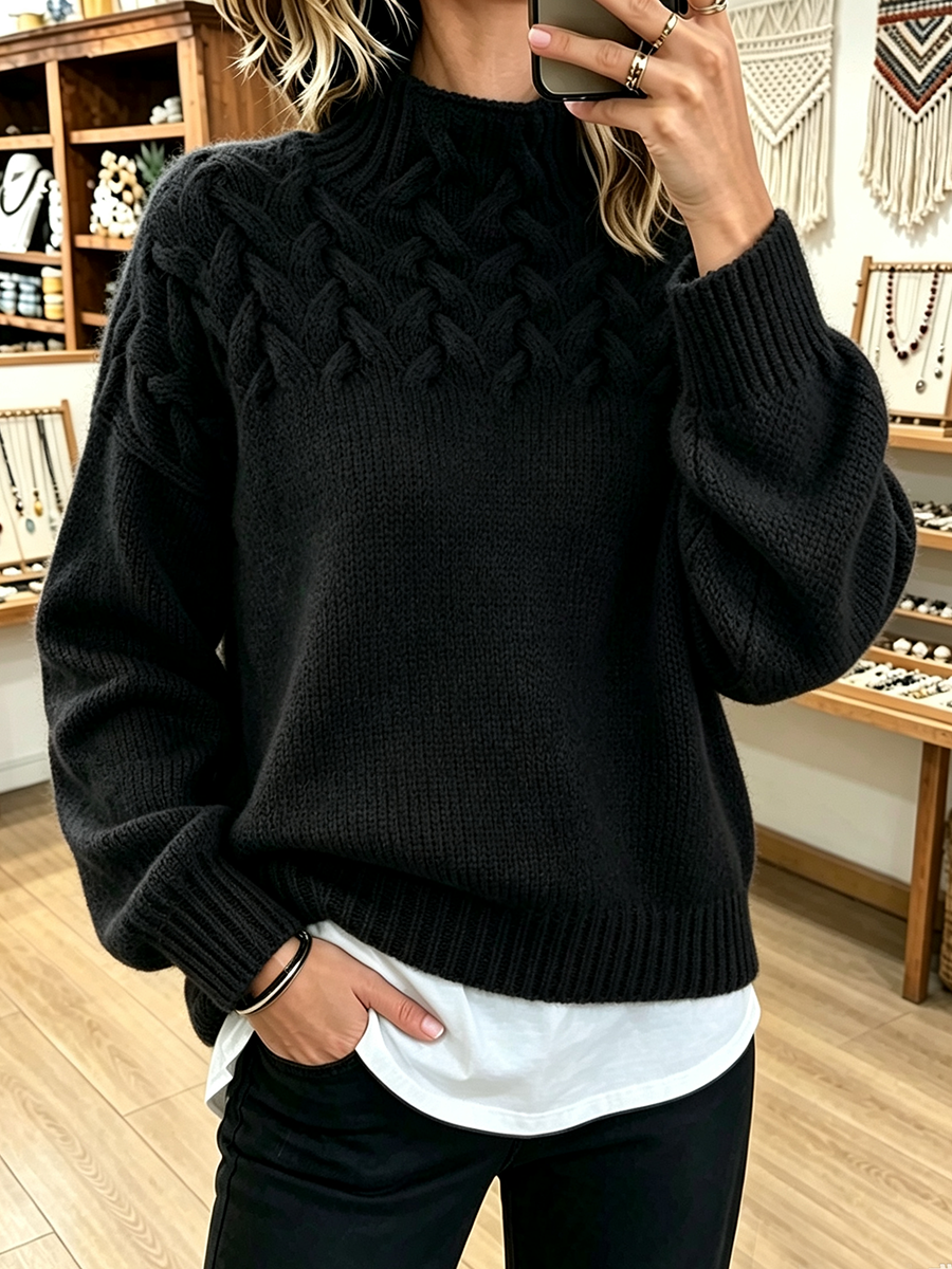 Danielle | Classic Mock Neck Cable Knit Sweater