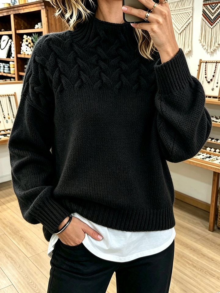 Danielle | Classic Mock Neck Cable Knit Sweater