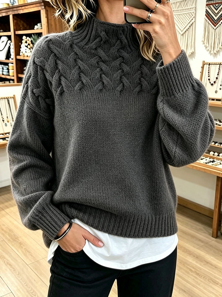 Danielle | Classic Mock Neck Cable Knit Sweater