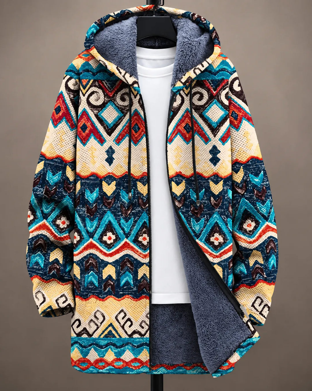 Danielle | Geometric Print Hooded Quilted Jacket