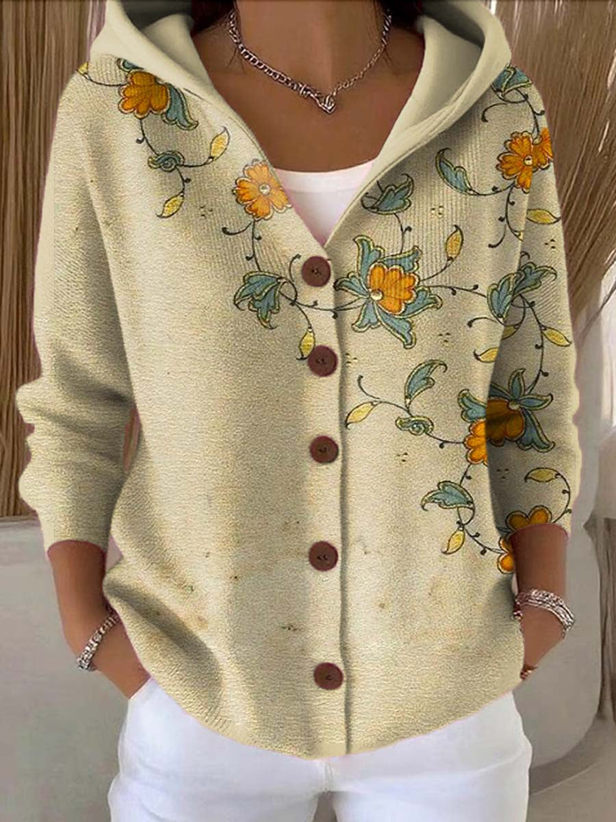 Deborah | Effortless Floral Hooded Button-Up Cardigan Sweater