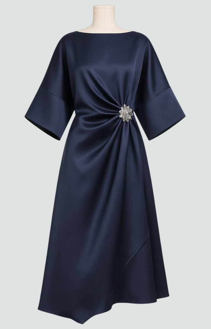 Denise | Chic Draped Batwing Sleeve Winter Wedding Guest Dress