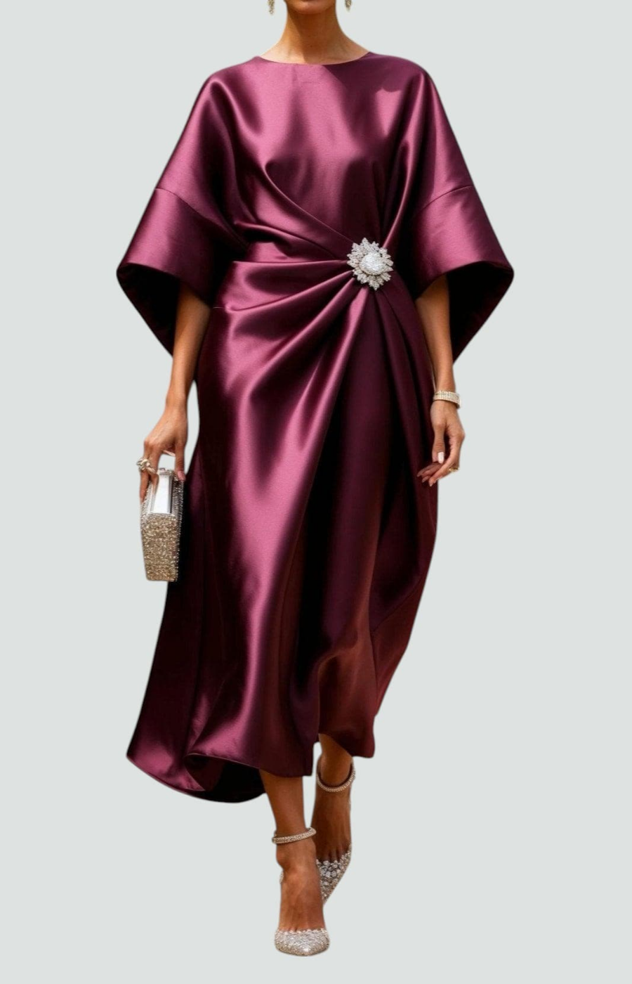 Denise | Chic Draped Batwing Sleeve Winter Wedding Guest Dress