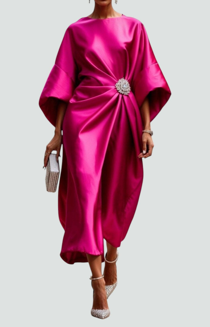 Denise | Chic Draped Batwing Sleeve Winter Wedding Guest Dress