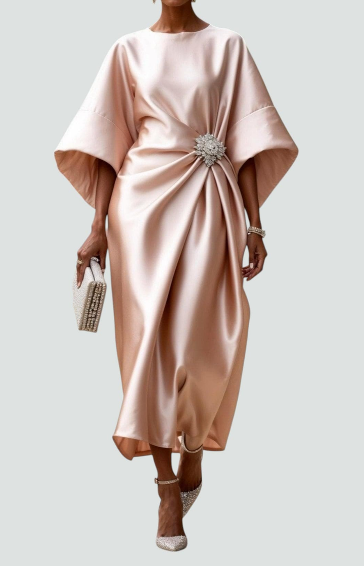 Denise | Chic Draped Batwing Sleeve Winter Wedding Guest Dress