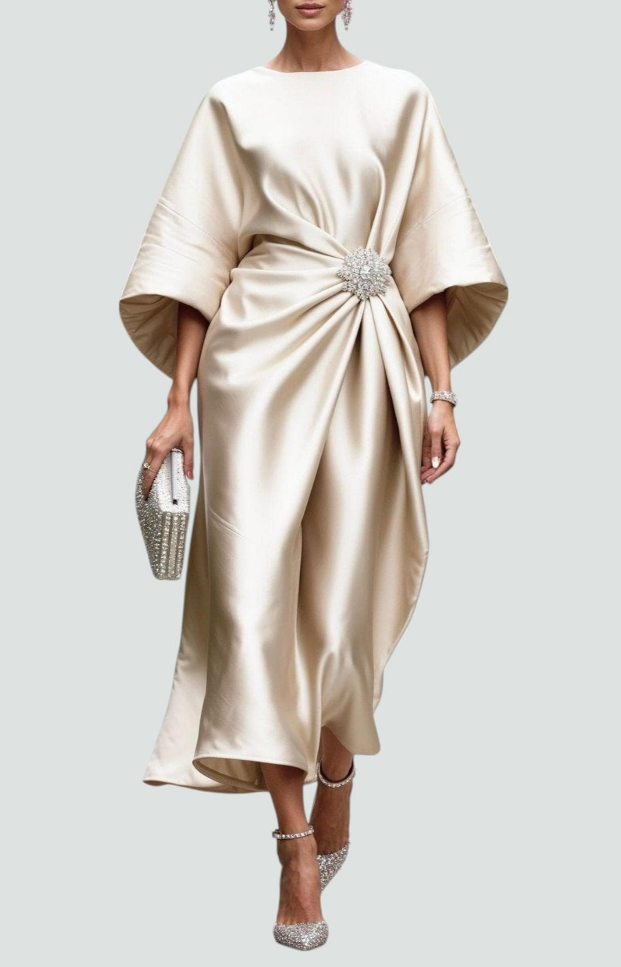 Denise | Chic Draped Batwing Sleeve Winter Wedding Guest Dress