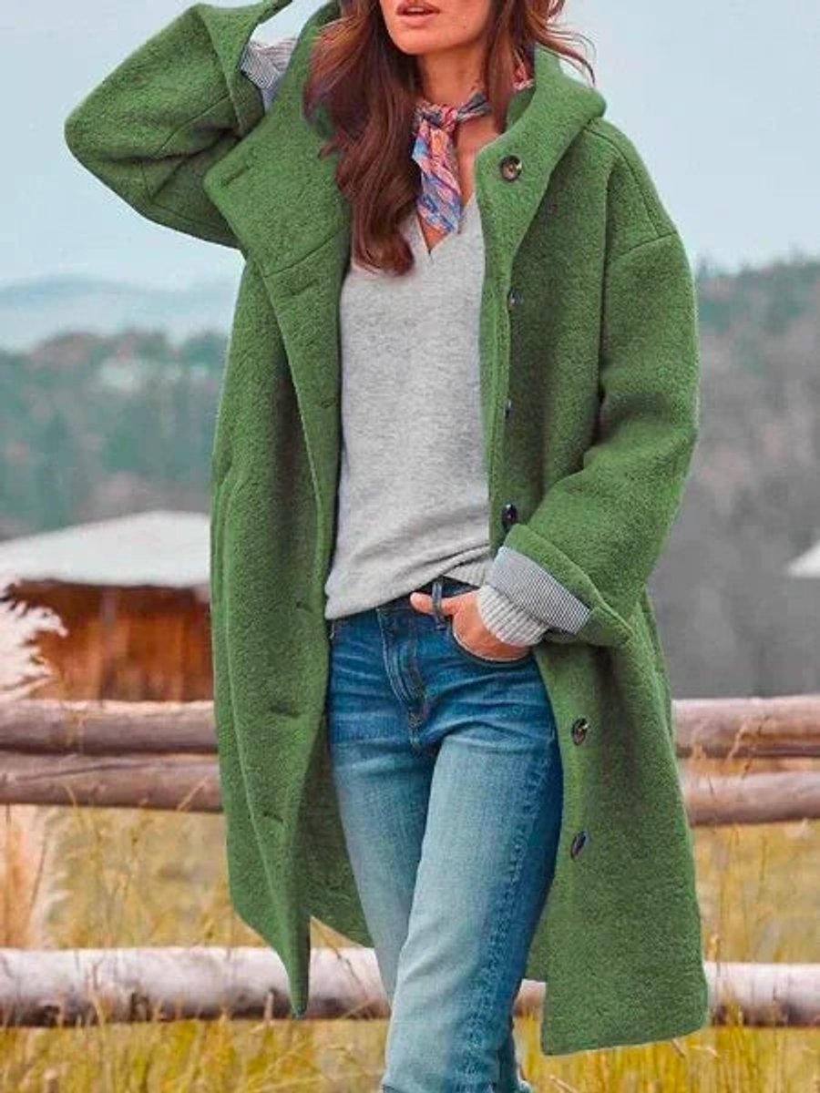Denise | Chic Long Hooded Button-Front Winter Coat