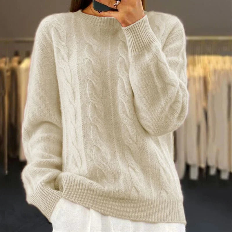 Diana | Classic Cable Knit Sweater with Crewneck