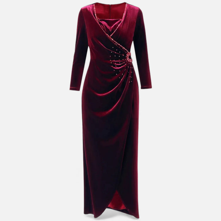 Diana | Classic Velvet Wrap Christmas Dress with Beaded Waist