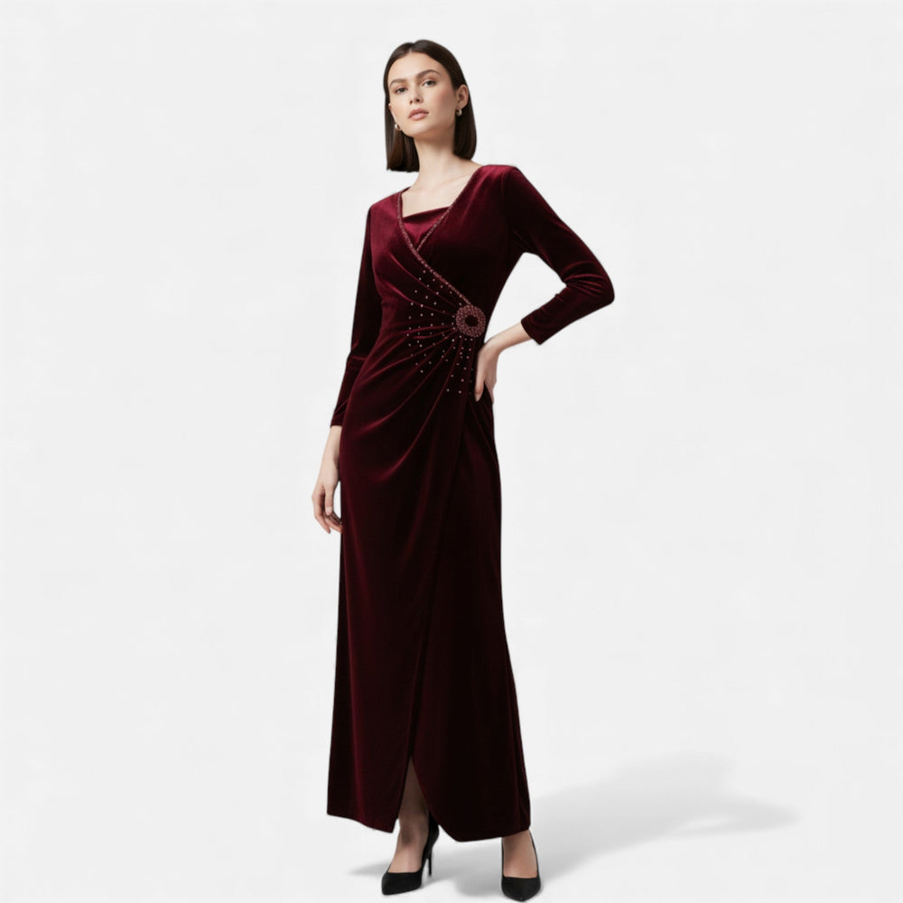 Diana | Classic Velvet Wrap Christmas Dress with Beaded Waist