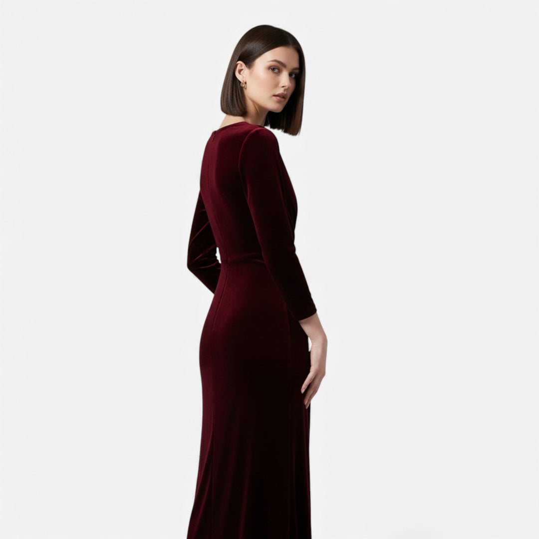 Diana | Classic Velvet Wrap Christmas Dress with Beaded Waist