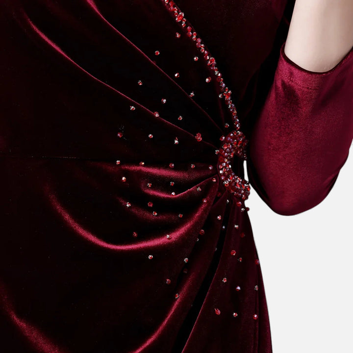 Diana | Classic Velvet Wrap Christmas Dress with Beaded Waist
