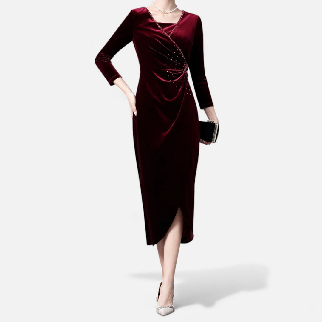 Diana | Classic Velvet Wrap Christmas Dress with Beaded Waist