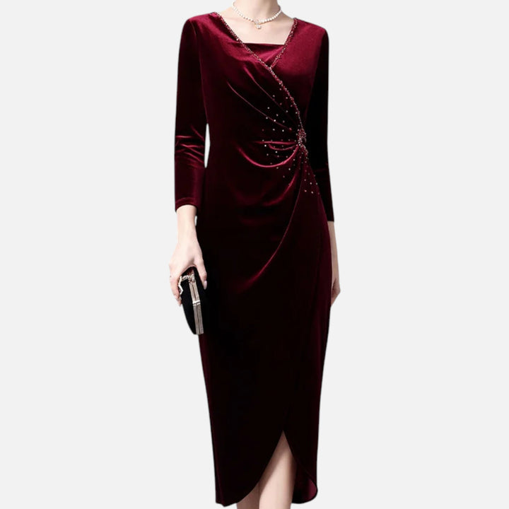 Diana | Classic Velvet Wrap Christmas Dress with Beaded Waist