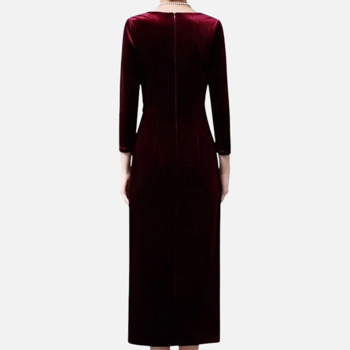 Diana | Classic Velvet Wrap Christmas Dress with Beaded Waist