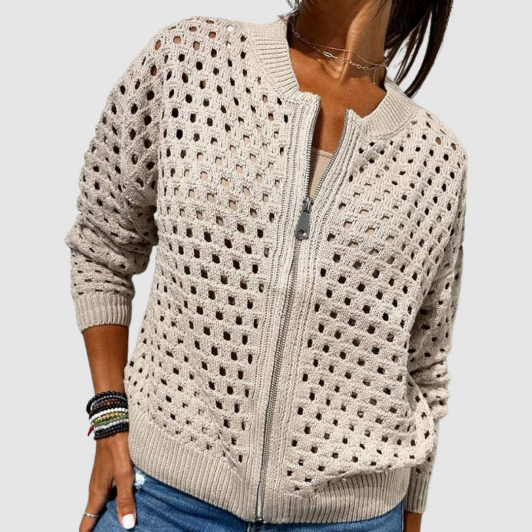 Diana | Graceful Open Knit Zip Up Cardigan