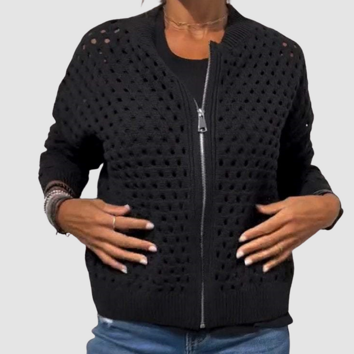 Diana | Graceful Open Knit Zip Up Cardigan