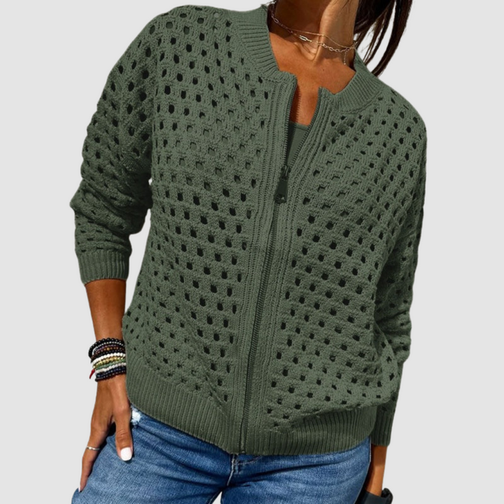 Diana | Graceful Open Knit Zip Up Cardigan