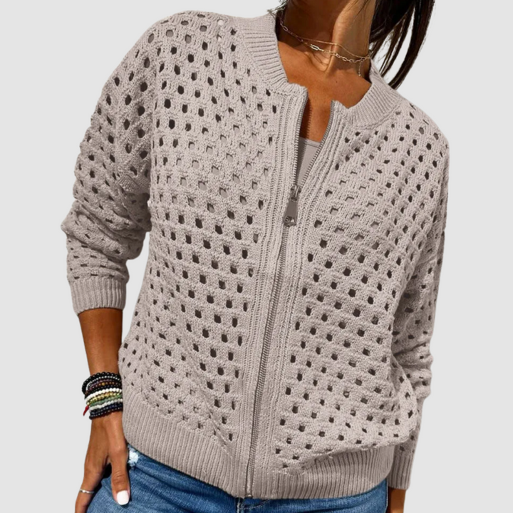 Diana | Graceful Open Knit Zip Up Cardigan