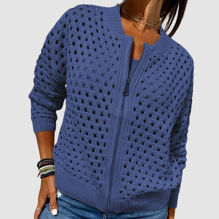 Diana | Graceful Open Knit Zip Up Cardigan