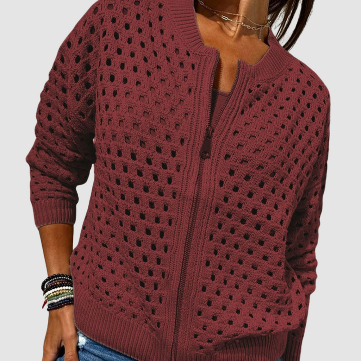 Diana | Graceful Open Knit Zip Up Cardigan