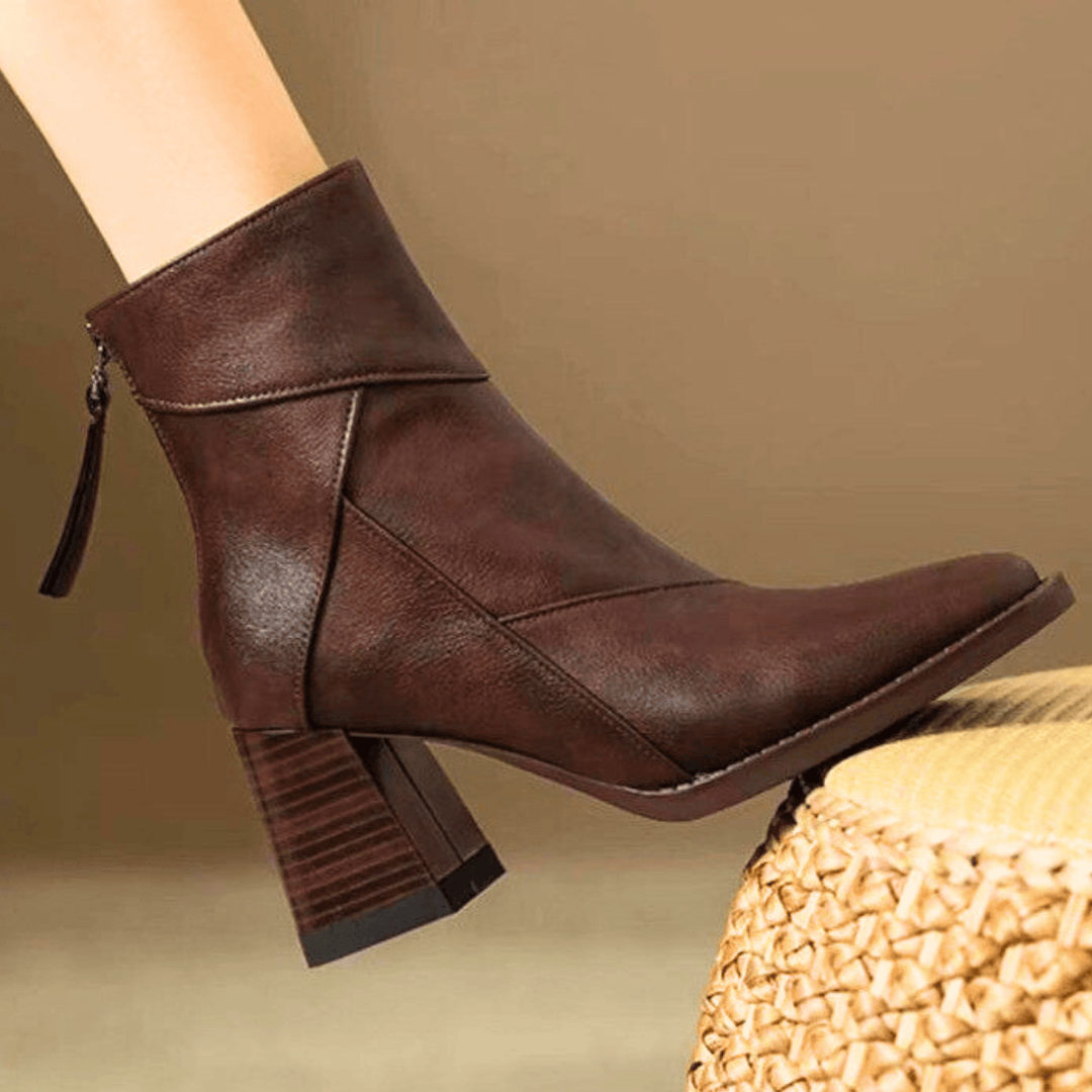 Diana | Polished Pointed Toe Block Heel Ankle Boots