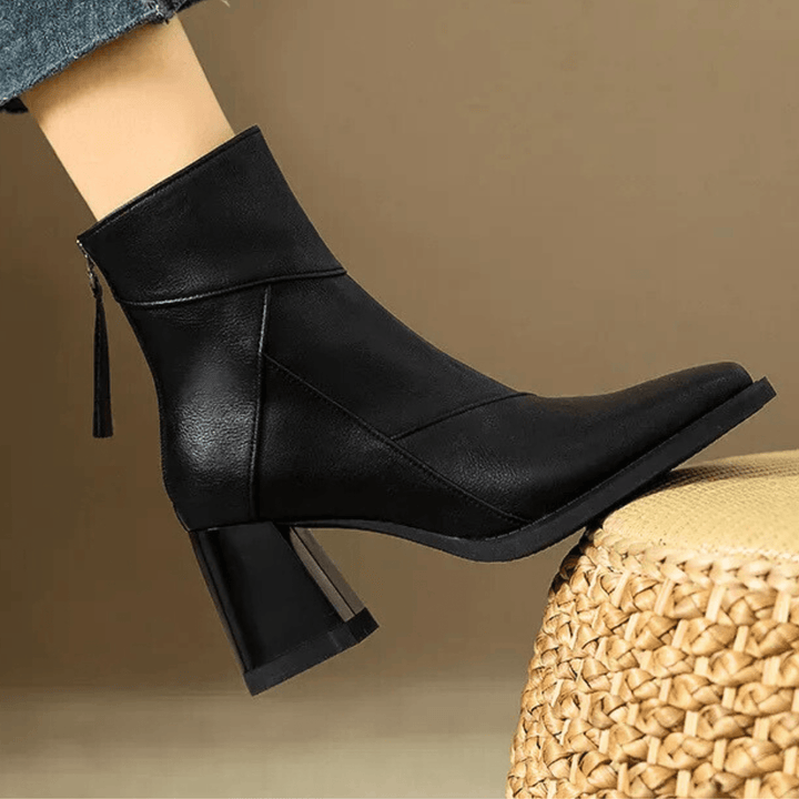 Diana | Polished Pointed Toe Block Heel Ankle Boots