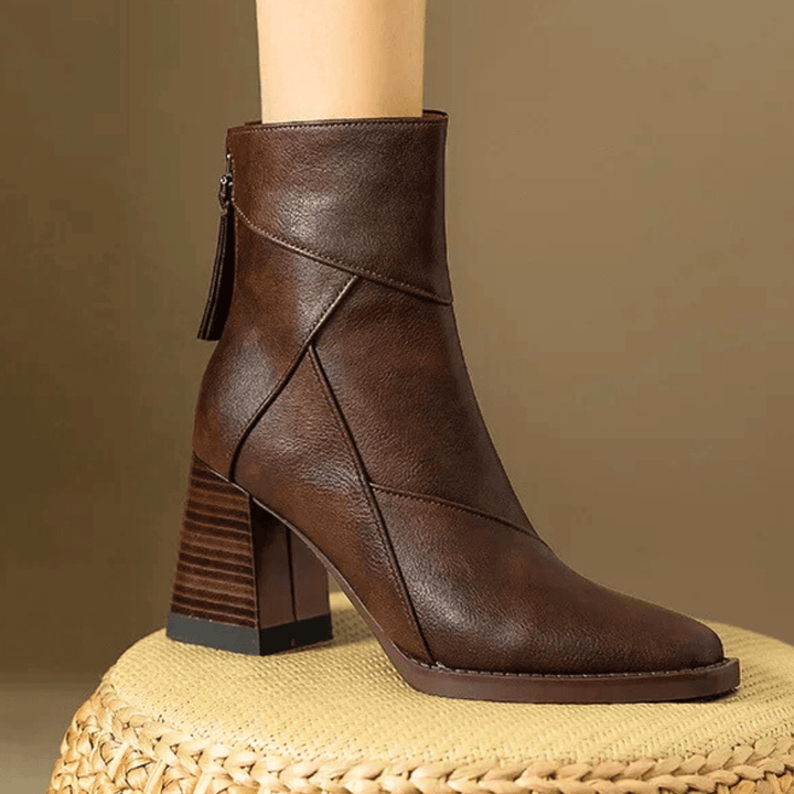Diana | Polished Pointed Toe Block Heel Ankle Boots