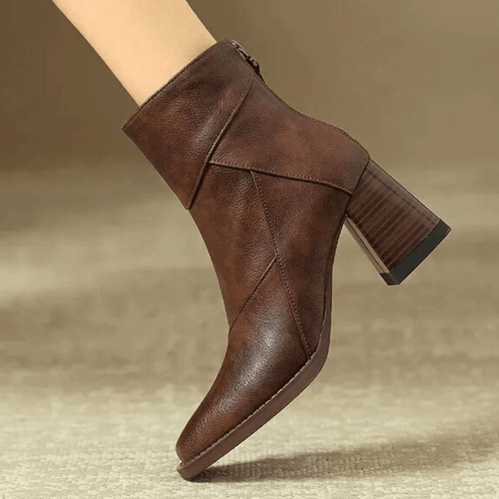 Diana | Polished Pointed Toe Block Heel Ankle Boots